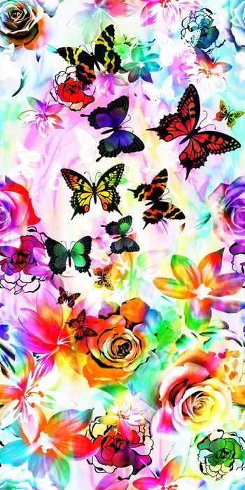 439999-飞翔展翅的蝴蝶幻彩花卉组合女装连衣