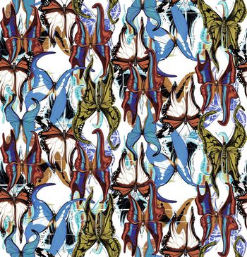 440025-时尚抽象流动花蝴蝶大牌数码印花