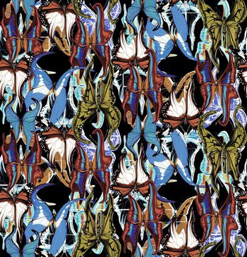 440027-时尚抽象流动花蝴蝶大牌数码印花