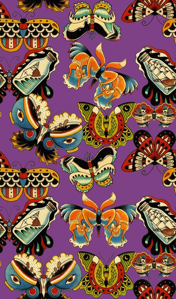 440059-复古民族色彩抽象蝴蝶外轮廓数码印花