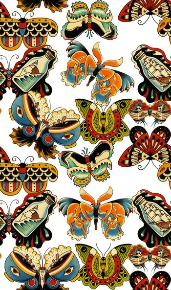 440061-复古民族色彩抽象蝴蝶外轮廓数码印花