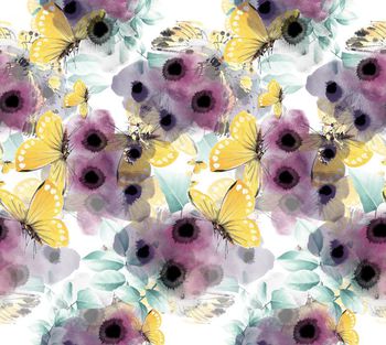 440073-抽象淡雅水彩墨迹蝴蝶数码印花