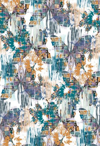 440149-流行时尚瑕疵抽象拼贴手绘树叶蝴蝶印