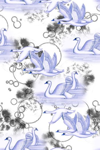 440165-水墨意境白天鹅优雅女装衬衫春夏半身