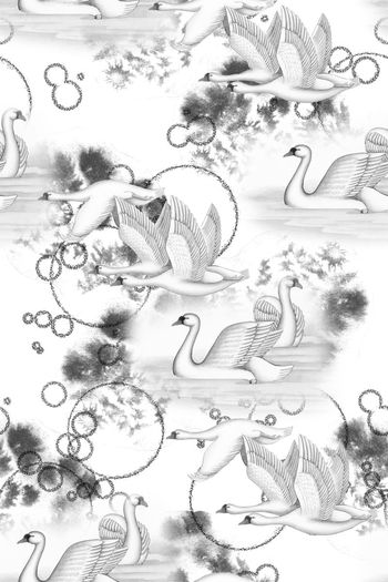 440166-水墨意境白天鹅优雅女装衬衫春夏半身