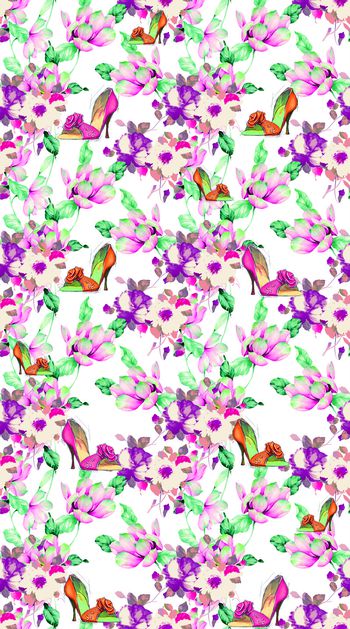 440169-水彩花卉高跟鞋