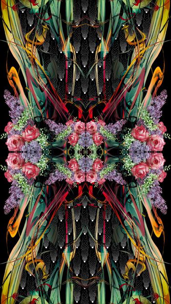 440405-复古绸带艺术线条花卉组合女装连衣裙