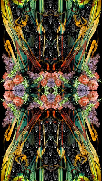 440406-复古绸带艺术线条花卉组合女装连衣裙