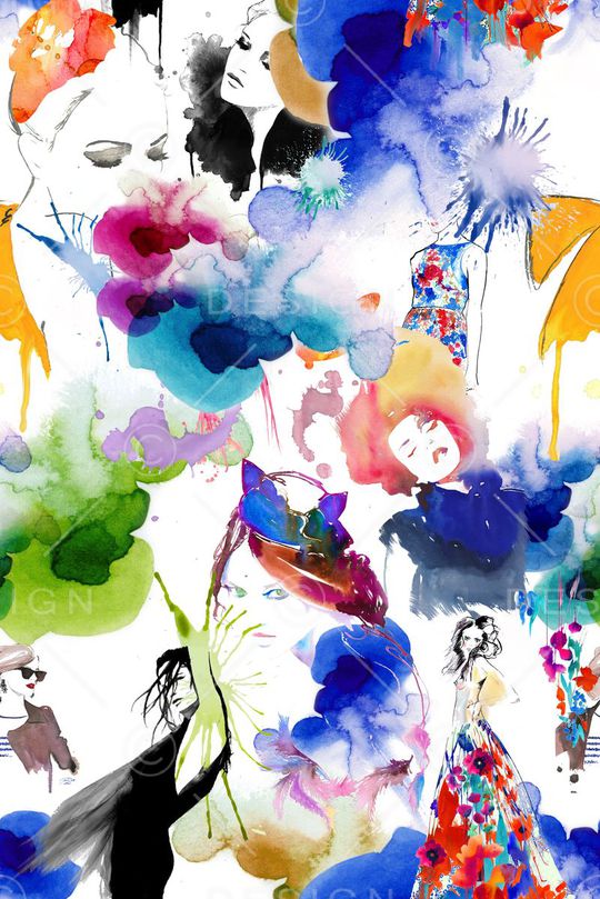 大气清爽 手绘抽象泼墨女装裙印花华亿平台图片