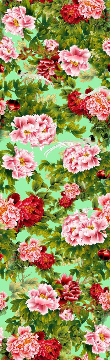 440513-中国风牡丹花卉，花鸟长巾