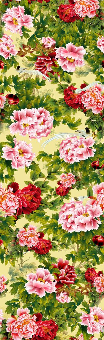 440515-中国风牡丹花卉，花鸟长巾