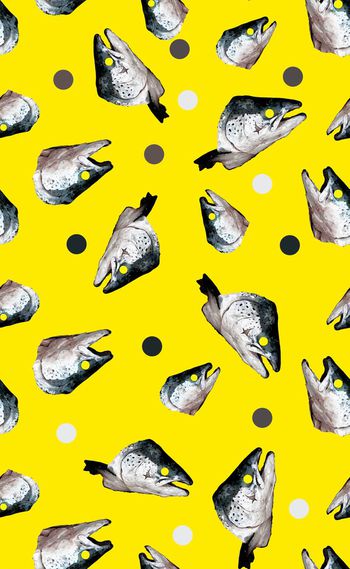 441097-流行时尚手绘鱼头波点数码印花