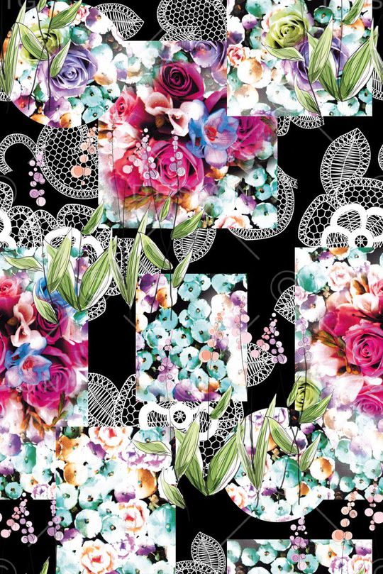 抽象蕾丝拼接印花华亿平台图片