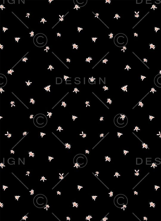 手绘小清新乱花黑底印花华亿平台图片