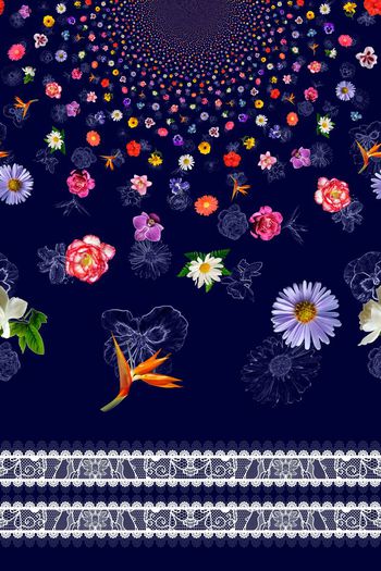 441384-暗底热带花卉花朵蕾丝花边定位花女装