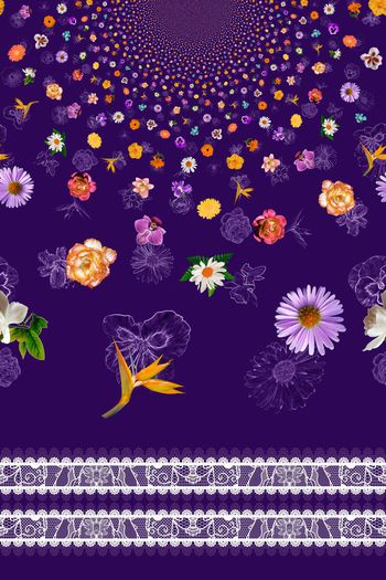 441385-暗底热带花卉花朵蕾丝花边定位花女装