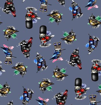 441481-时尚复古鸟插画军装数码印花.