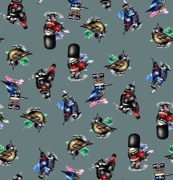 441482-时尚复古鸟插画军装数码印花.