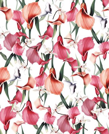 441580-时尚手绘百合大花数码印花1