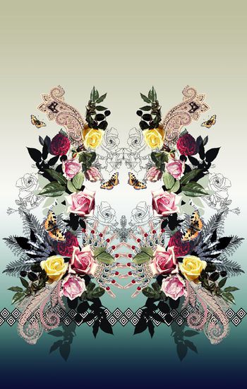 441650-扇子油画玫瑰花卉对称欧式宫廷风