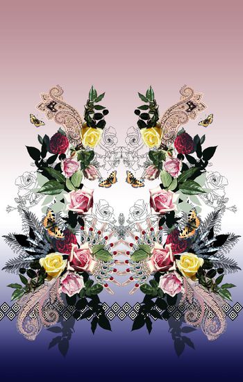 441671-扇子油画玫瑰花卉对称欧式宫廷风