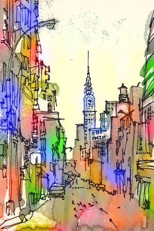 水彩建筑印花华亿平台图片