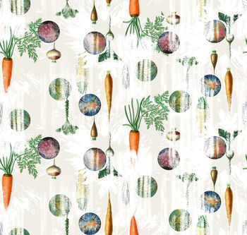 441911-	时尚小清新素菜波点水墨画数码印花