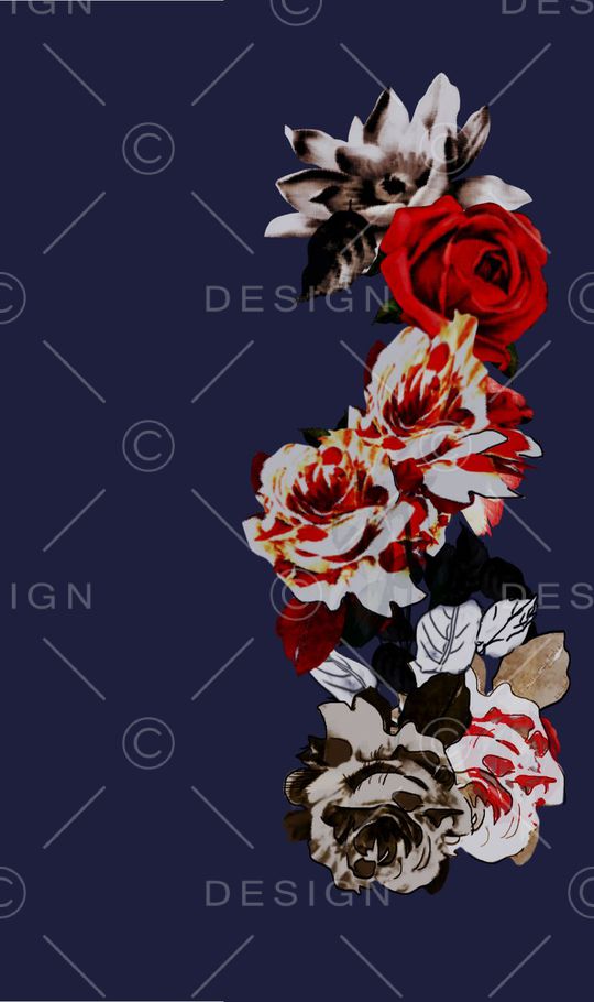 油画笔墨玫瑰2015大牌走秀手绘印花华亿平台图片