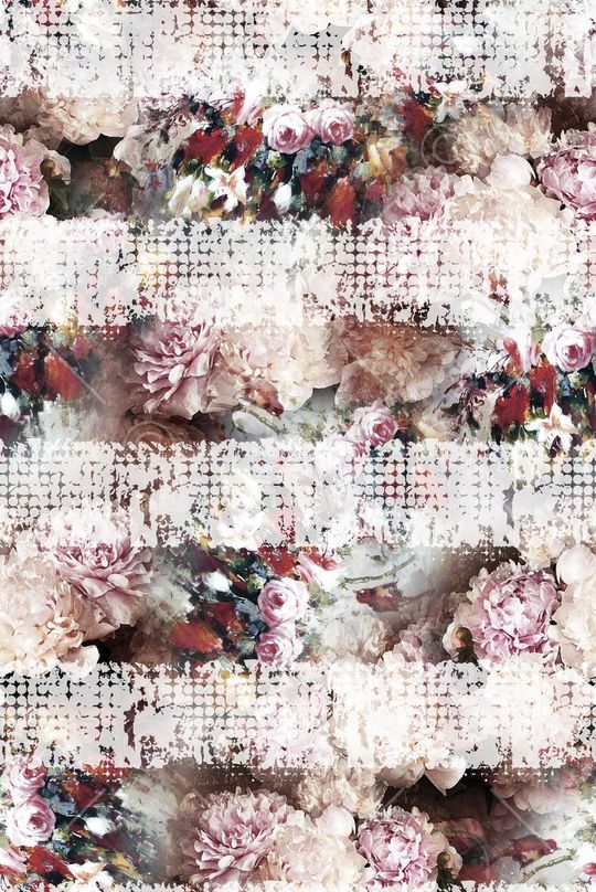 复古笔触横条花卉组合印花华亿平台图片