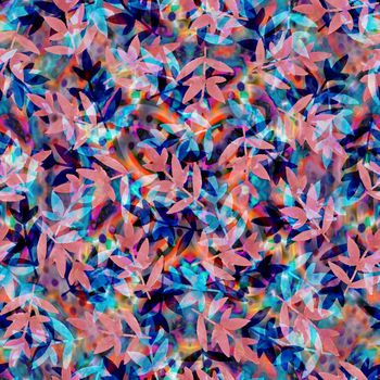 442976-写意手绘斑驳彩色树叶春夏女装泳装花