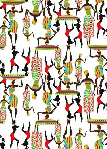 443029-	时尚卡通非洲壁画人物插画数码印花