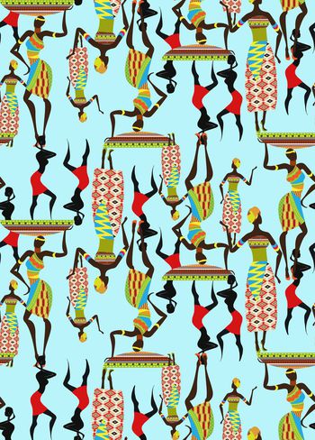 443030-	时尚卡通非洲壁画人物插画数码印花