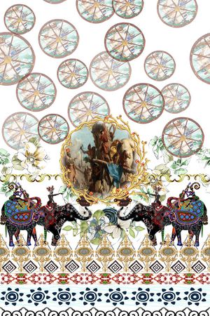 欧式人物花边印花华亿平台图片