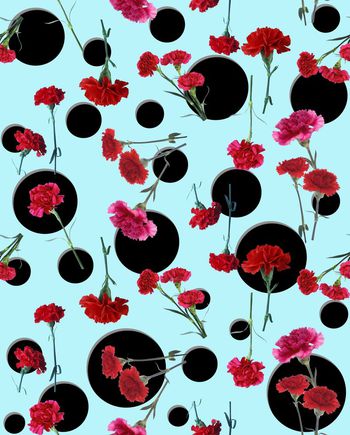 443054-流行时尚康乃馨散波点花卉印花.