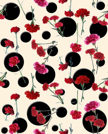 443055-流行时尚康乃馨散波点花卉印花.