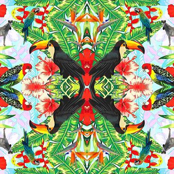 443259-热带枝叶花鸟大嘴鸟鹦鹉天堂鸟斑马花