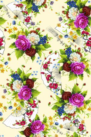 古典扇子花卉印花华亿平台图片