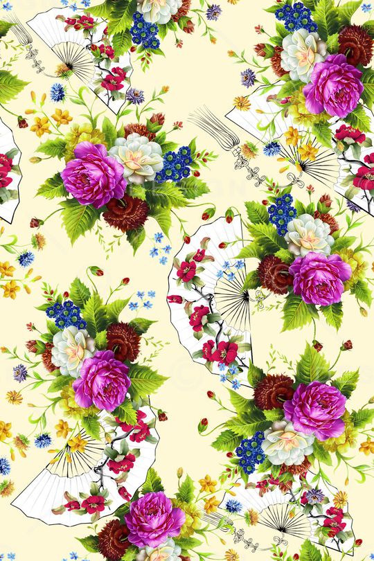 古典扇子花卉印花华亿平台图片
