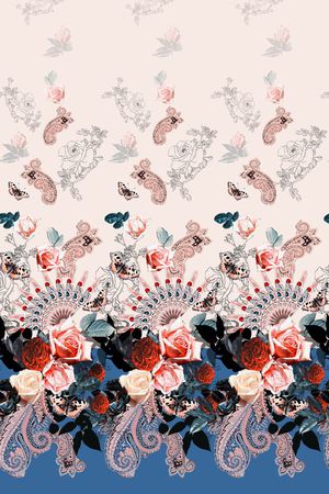 欧式佩斯利涡旋纹扇子印花华亿平台图片