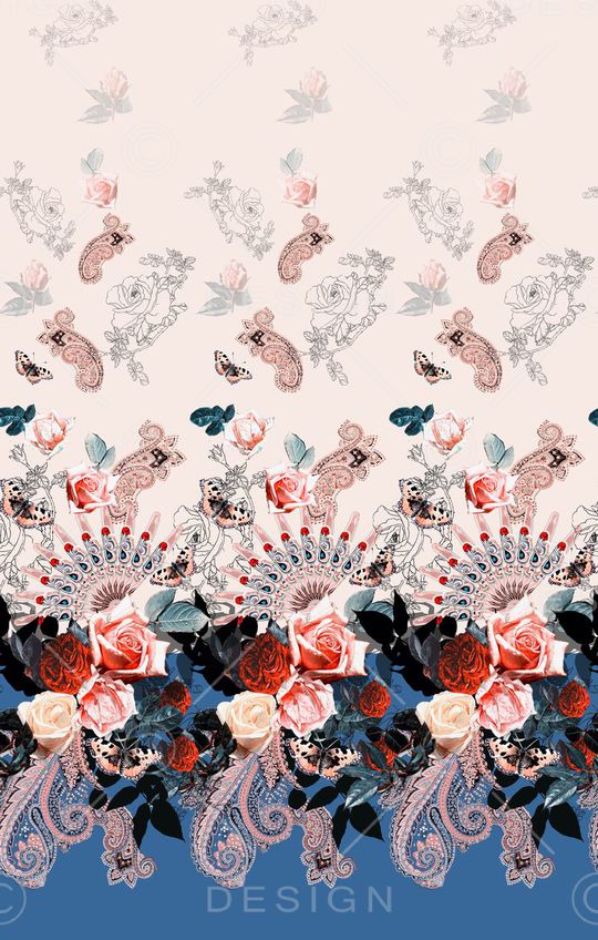 欧式佩斯利涡旋纹扇子印花华亿平台图片