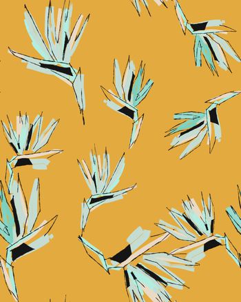 443837-时尚纯电脑手绘抽象天堂鸟花卉印花