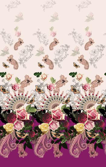 443854-扇子排花二方连续青花配色油画花卉真