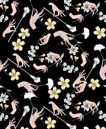 443909-	时尚简约千手观音花卉组合印花2