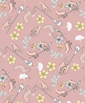 443910-	时尚简约千手观音花卉组合印花2