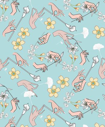 443911-	时尚简约千手观音花卉组合印花2