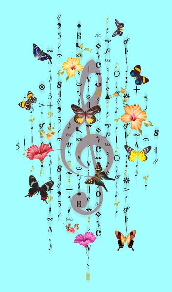 444172-音符的翅膀梦想的音符音乐守望蝴蝶花