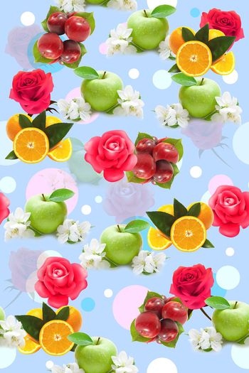 444885-时尚大牌水果花卉组合清新苹果女装 