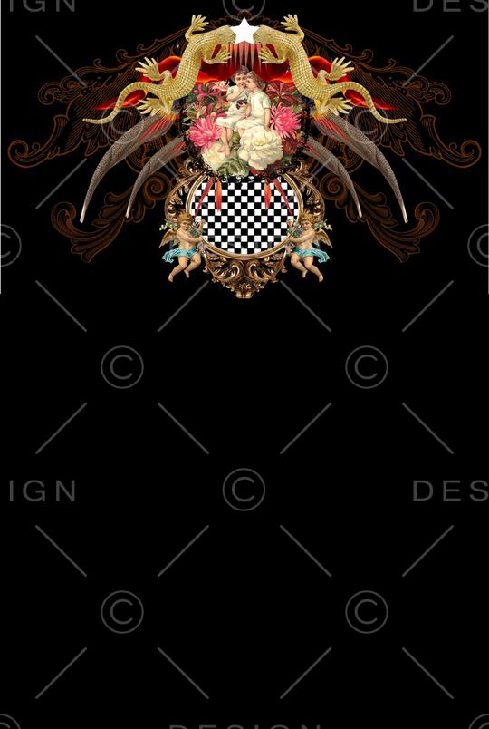 复古男女装定位花镜子花藤天使欧美风格印花华亿平台图片