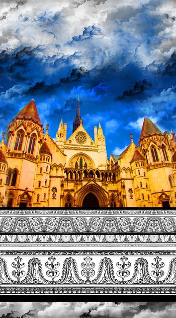 444999-欧式复古装饰花纹欧洲古城堡手绘云朵