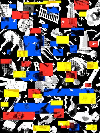 445013-时尚酷狗联盟色块网点泥点闪电沙滩裤